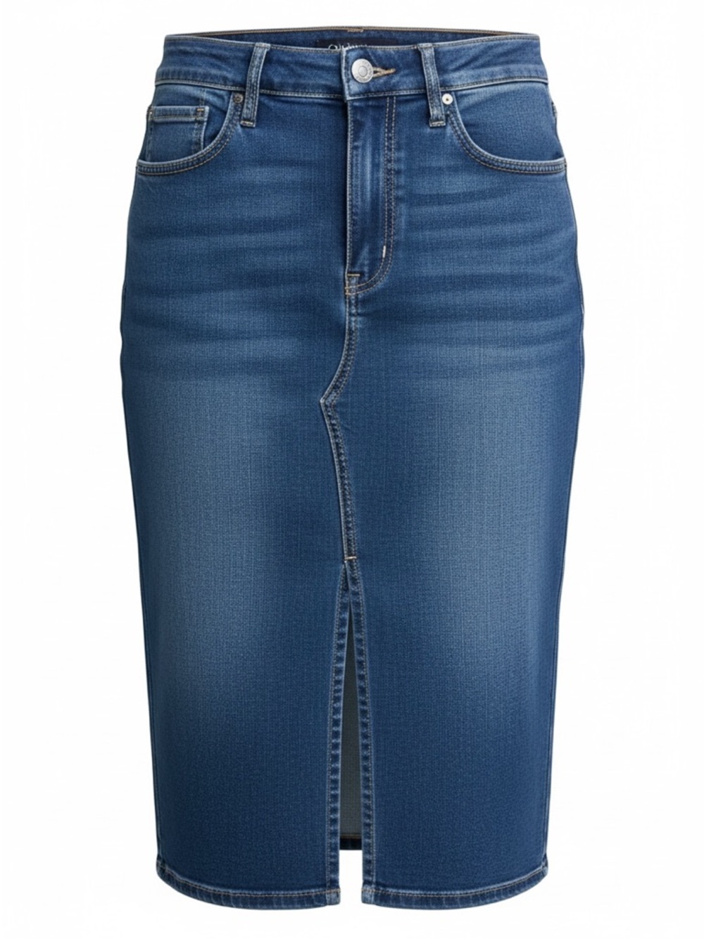 Calvin Klein Blue‎ Denim Pencil Skirt with Front Slit New